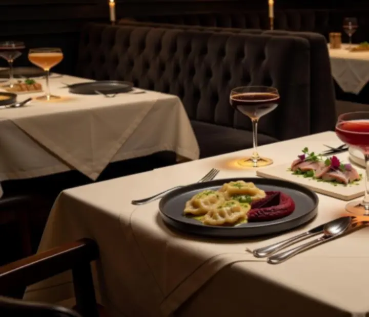 Kolacja i pokerowy stół w nastrojowym wnętrzu restauracji Wonderstar s. r. o.