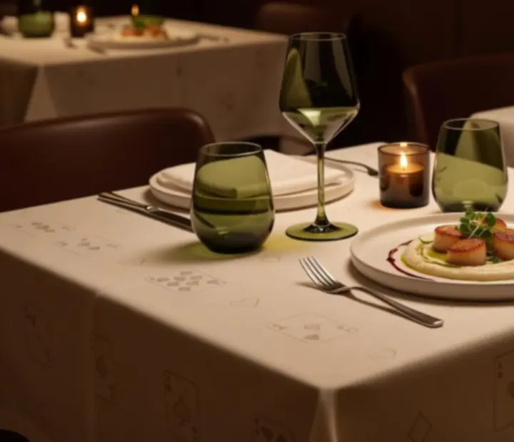 Wieczorna scena w restauracji Wonderstar s. r. o. z kartami i stołem do gry