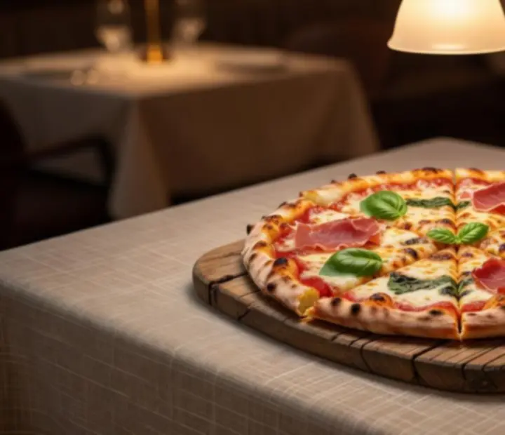 Pizza w stylu bistro serwowana wieczorem w Wonderstar s. r. o.