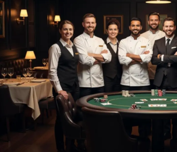 Zespół restauracji Wonderstar s. r. o. w wieczornej sali restauracyjnej